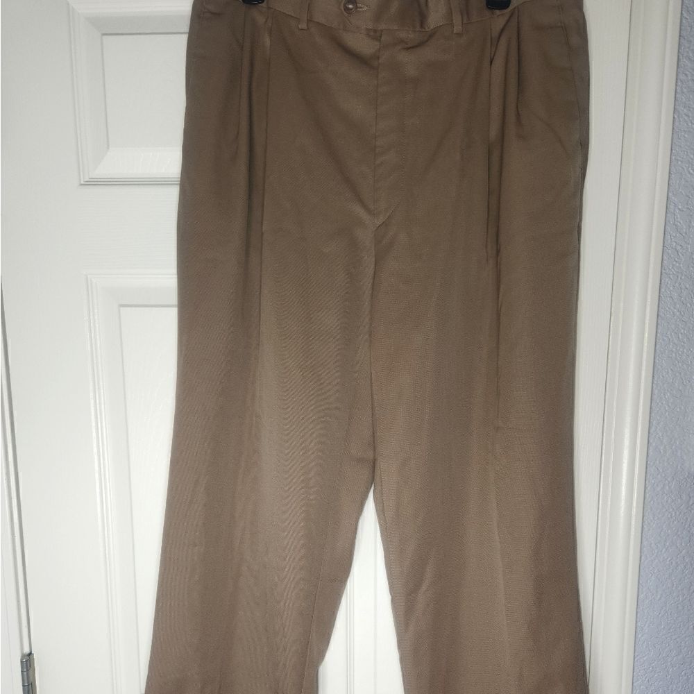  PAZONI  38 X 30 CARAMEL 100% WOOL PLAITED FRONT  MEN'S DRESS PANTS ITALY